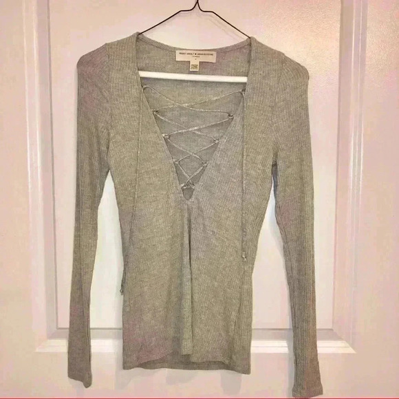 Urban Outfitters Plunge Lace-up Top - Grey - Picture 2 of 12
